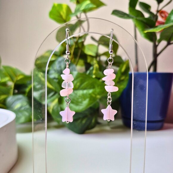 Rose Quartz Crystal Dangle Earrings - Picture 6 of 6